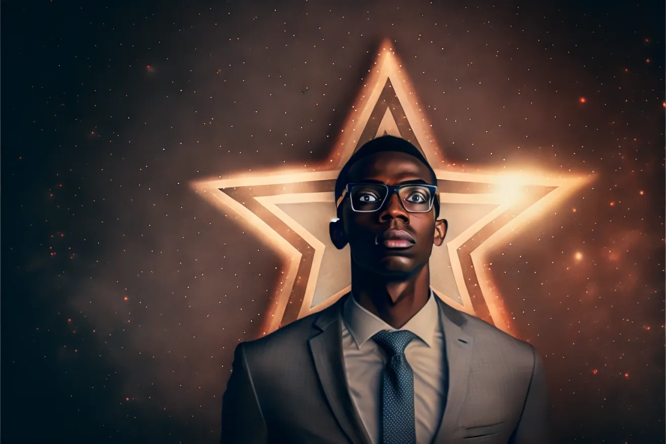 professional man with star over his head