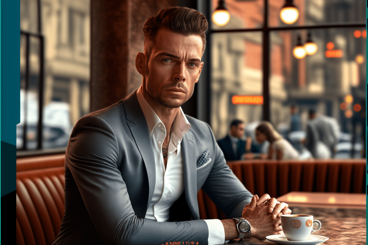 man in a suit at a coffee shop