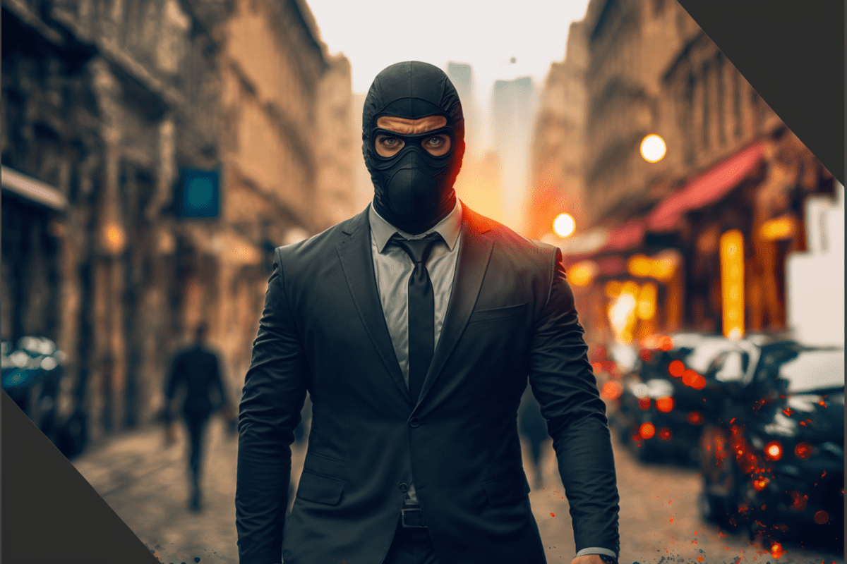 business man in a ninja mask and suit