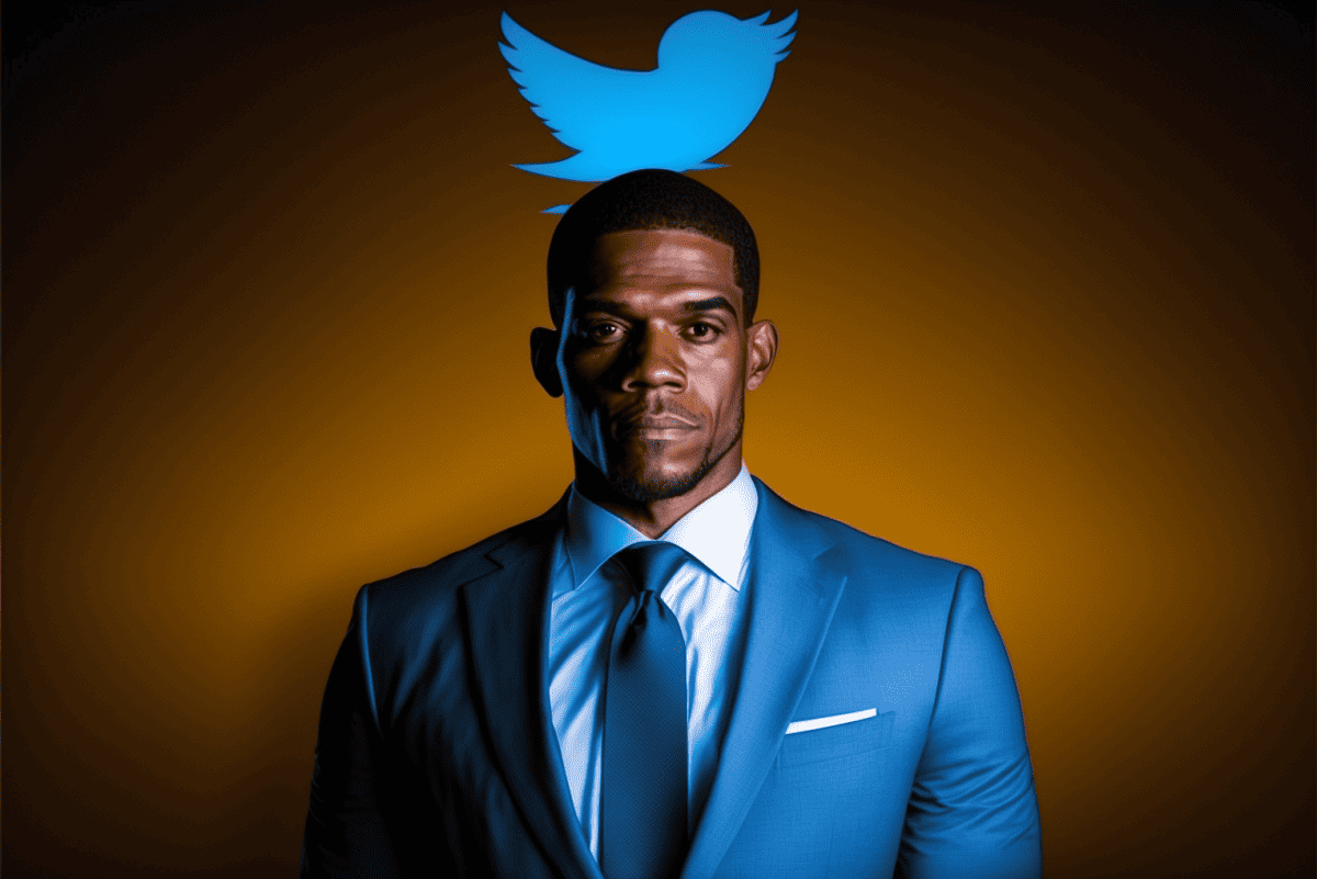 professional man with the twitter logo over his head
