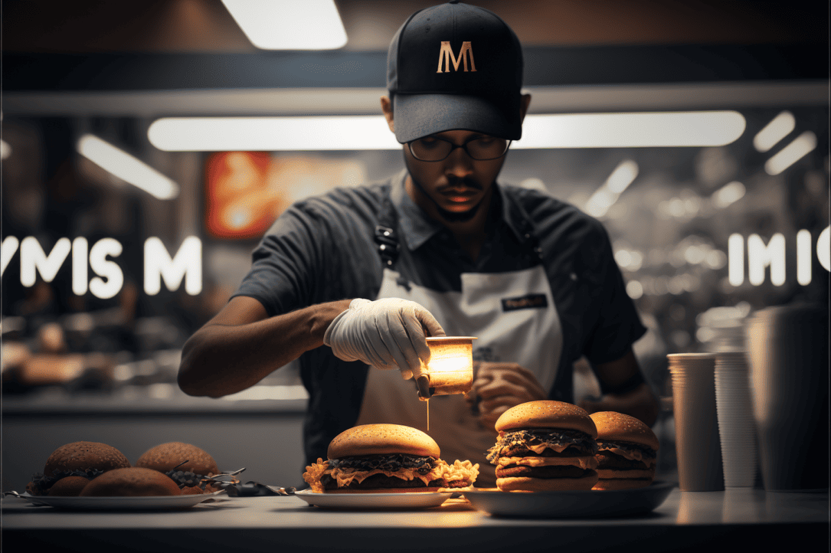 McDonald's worker flipping burgers