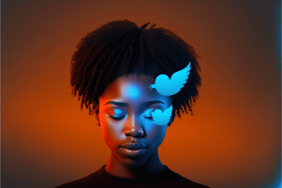 woman with the twitter logo on her face