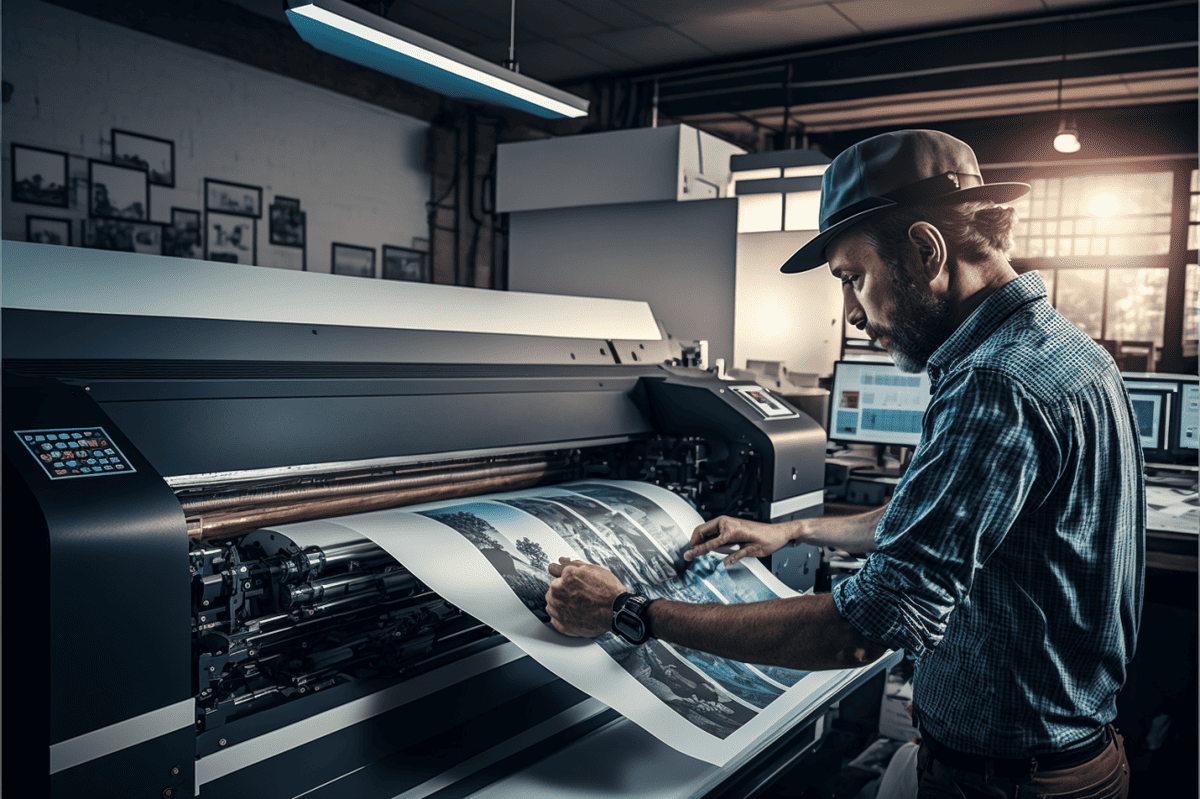 Man working at a commercial printer