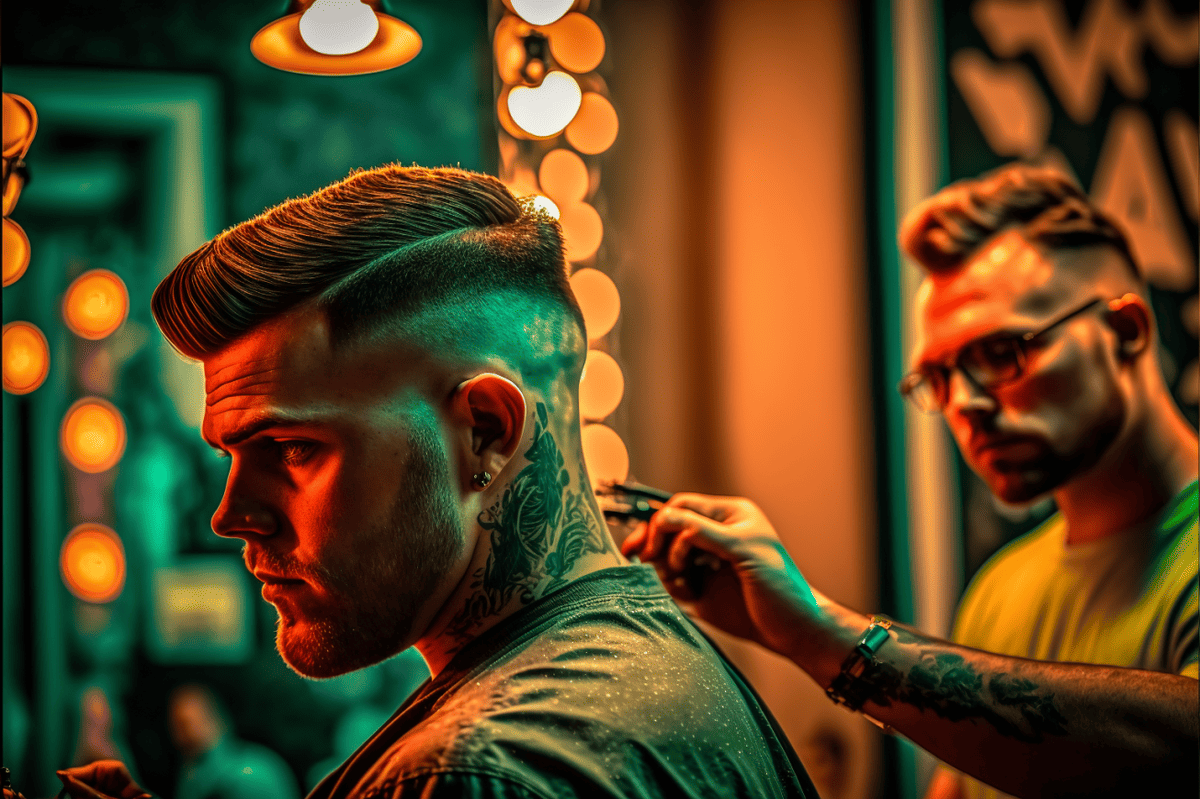 Man in a barbershop getting his hair cut