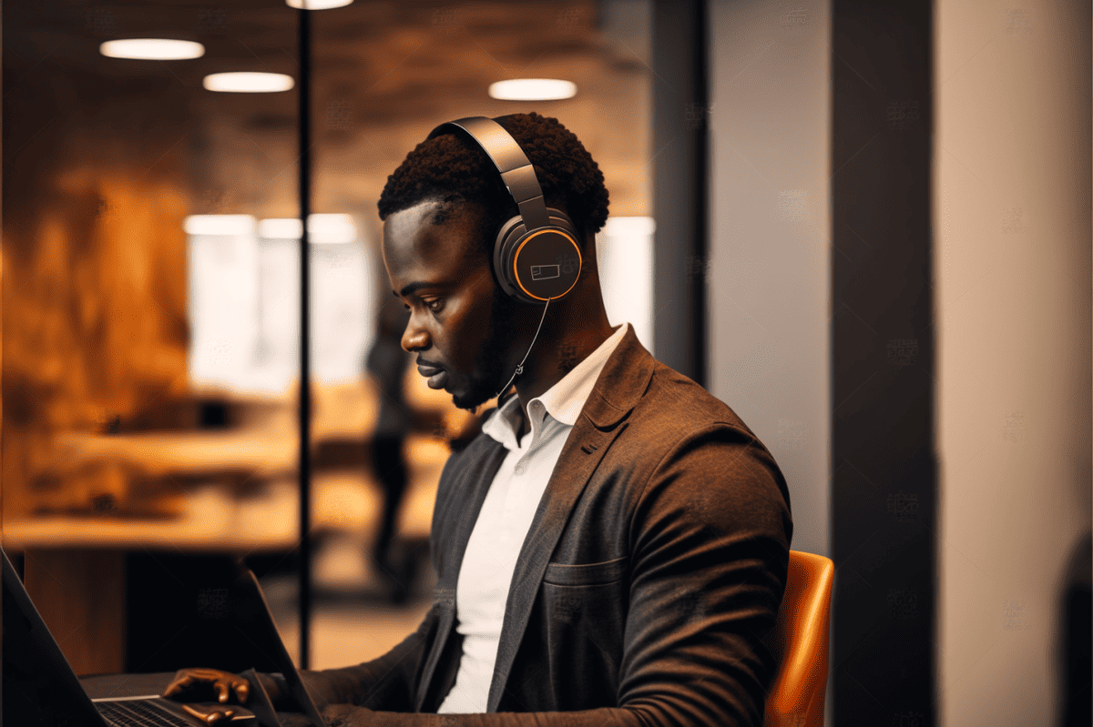 Man with a headset on working in a call center