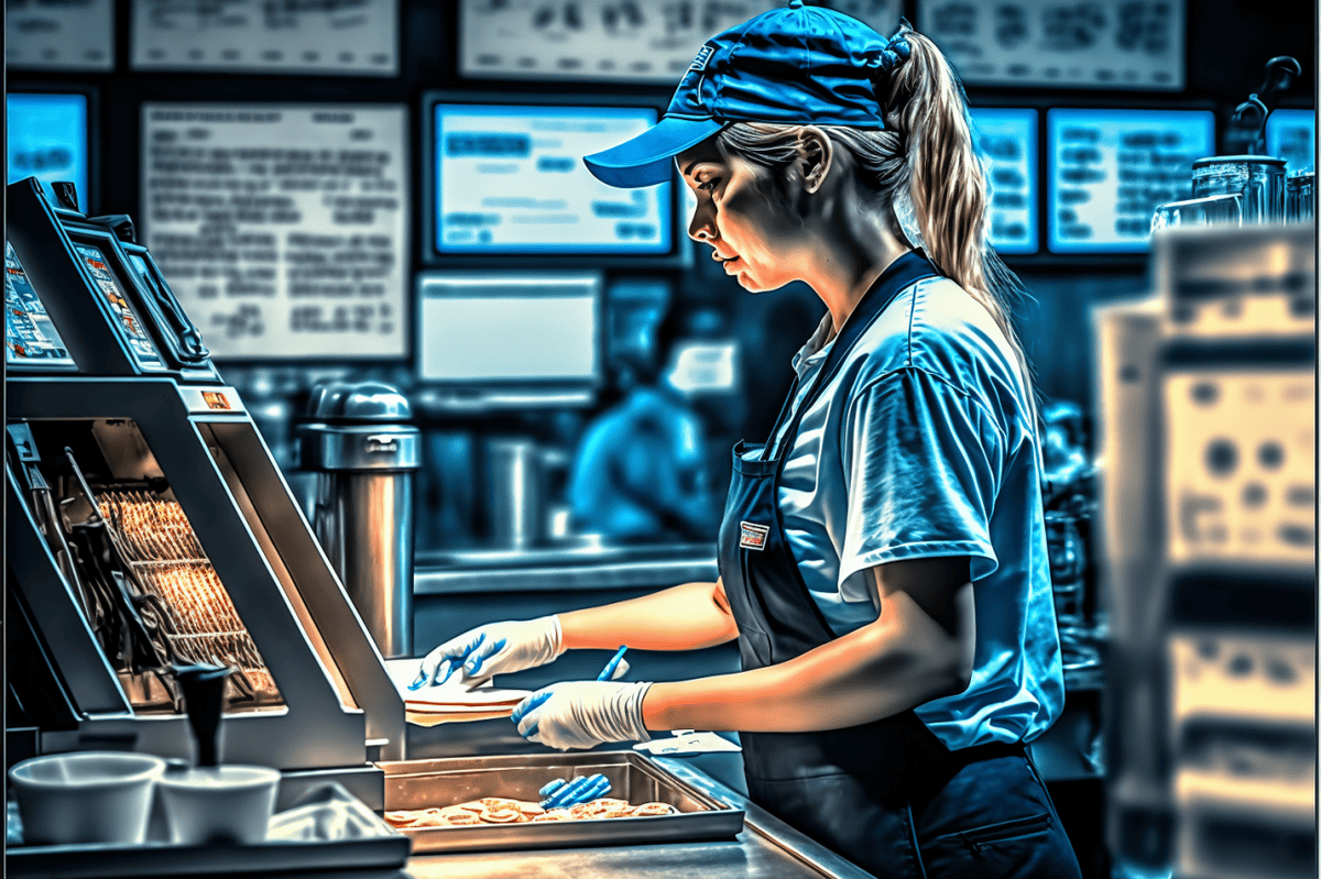 Woman working at a fast food restaurant