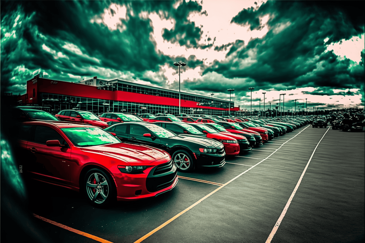 row of cars at a dealership