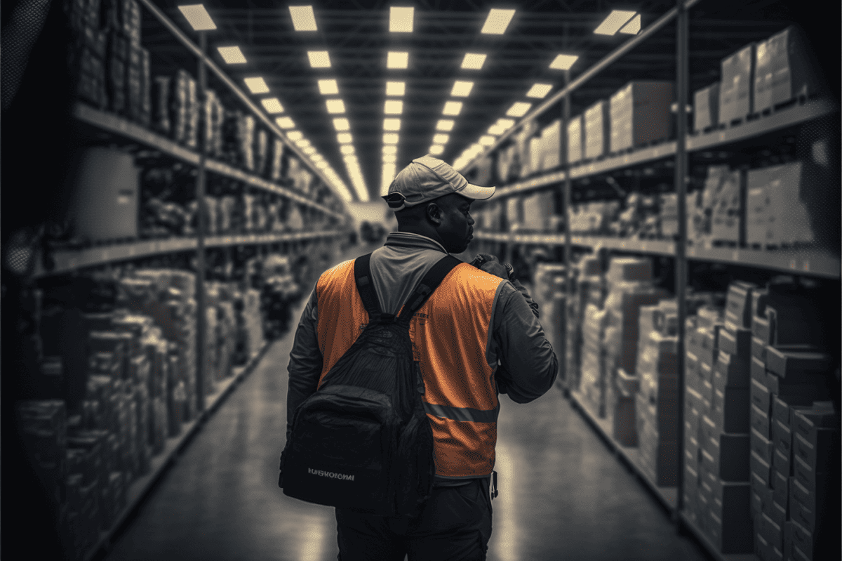 Man in an Amazon warehouse