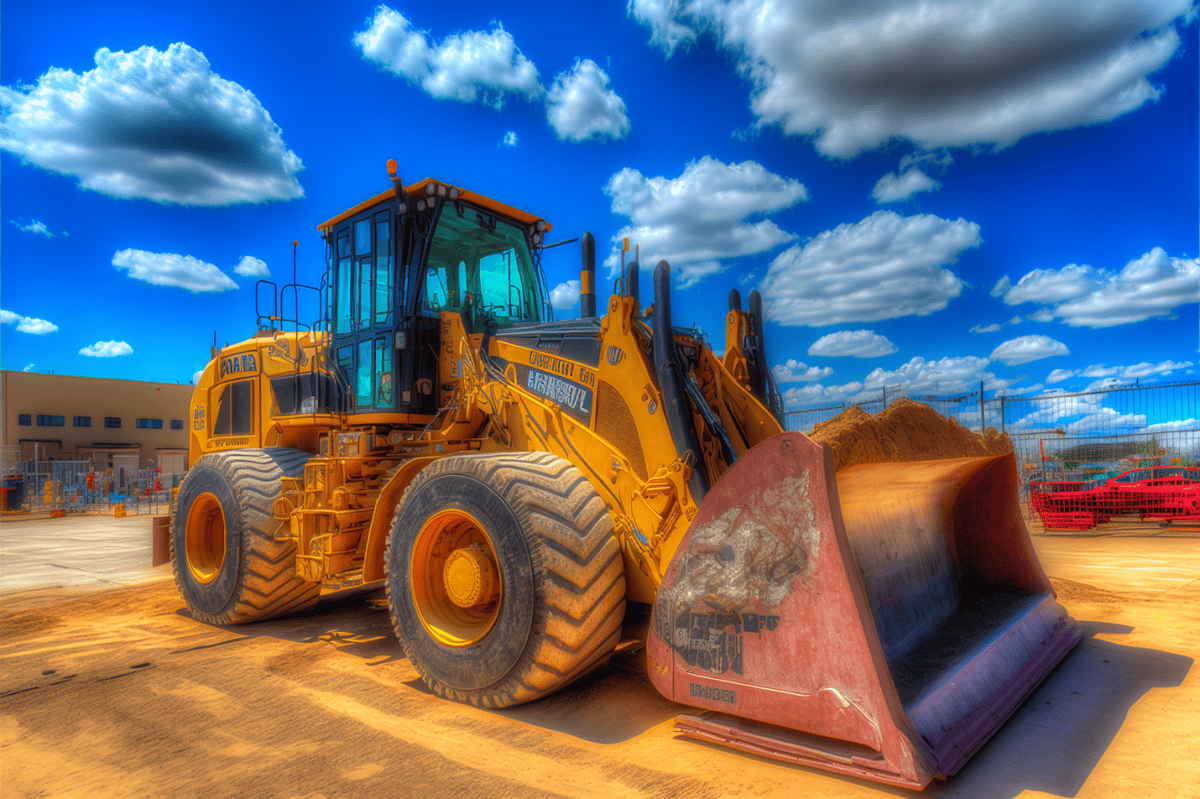 Earth mover in a sunny construction lot