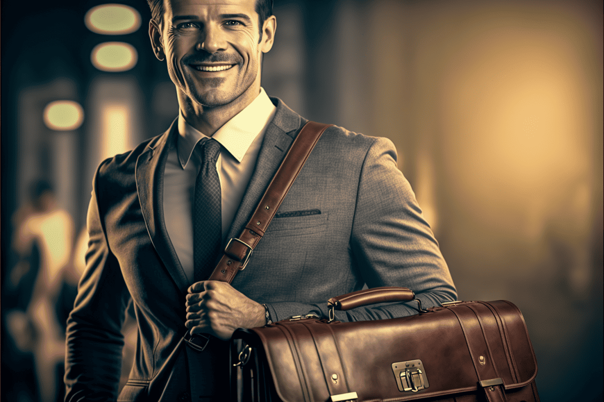 Smiling man holding a briefcase