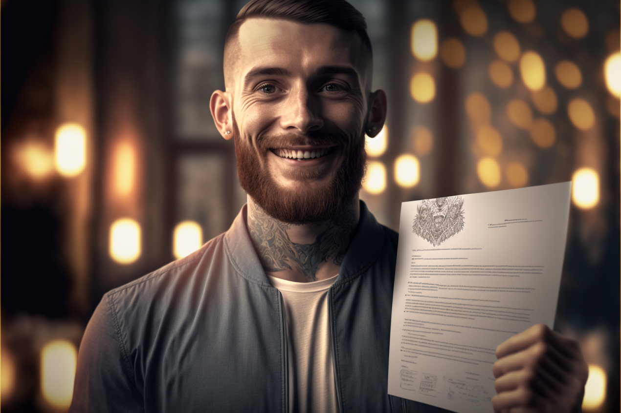 Smiling man holding a CV