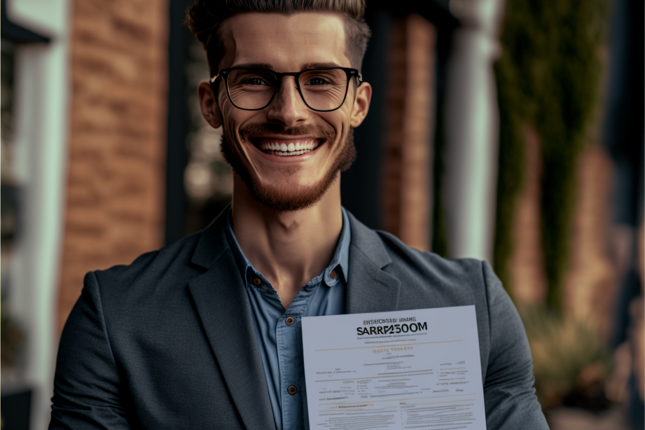 Smiling man holding a resume