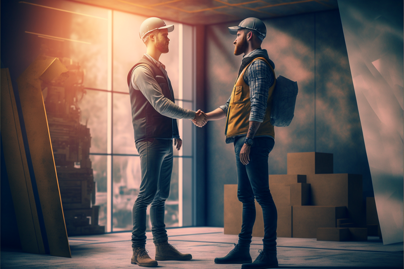 A freelancer shaking hands with a contractor