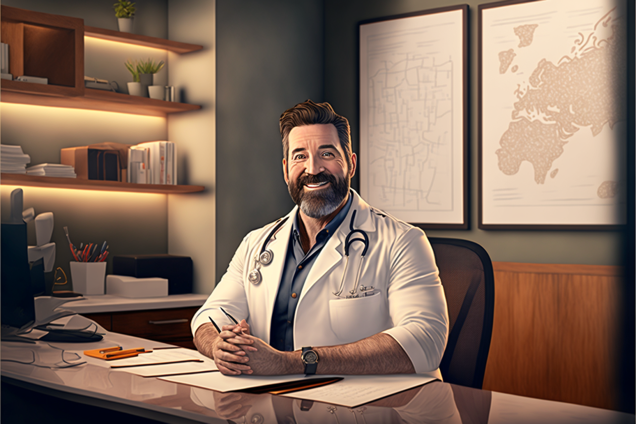 Genetic counselor sitting at his desk